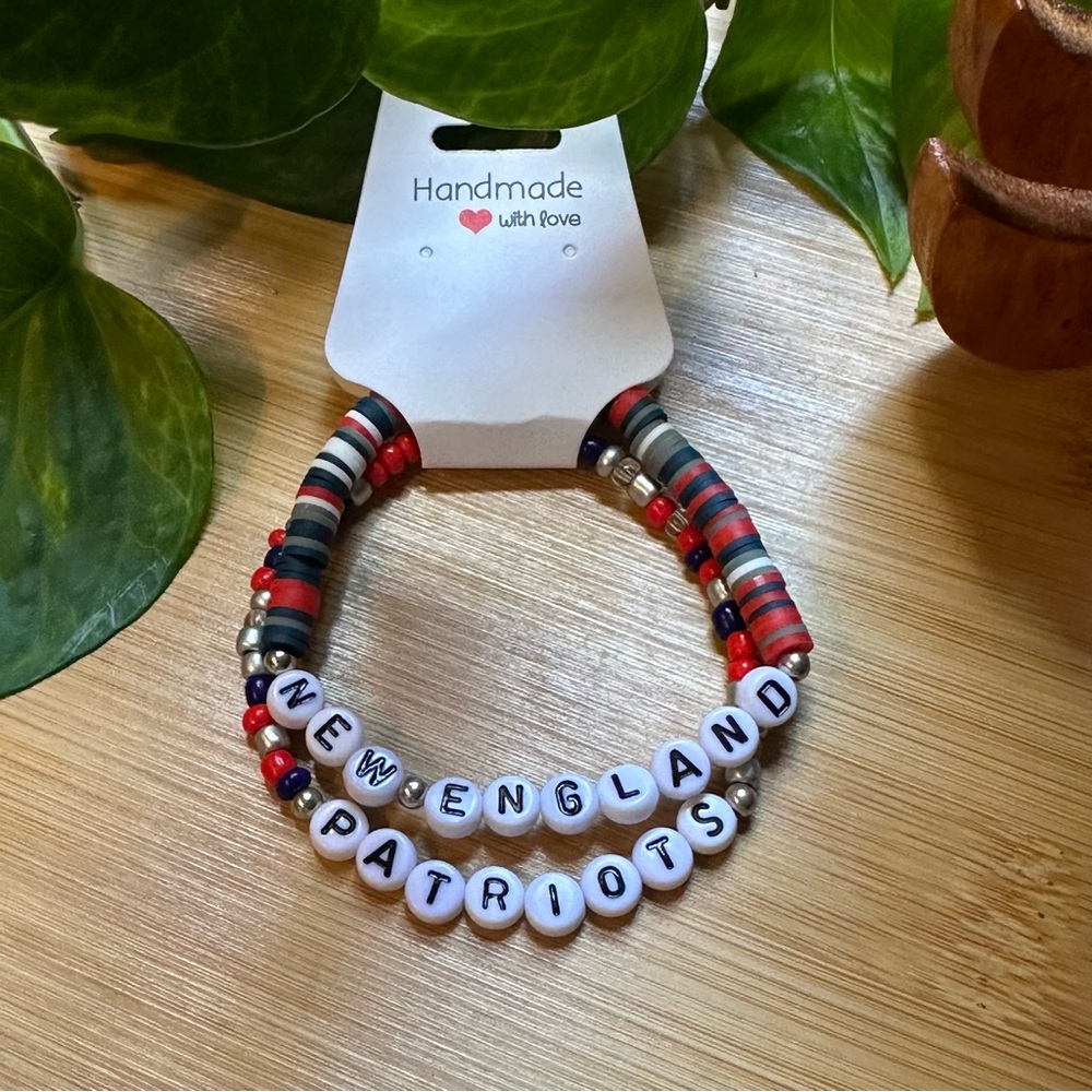 New England Patriots Football Fan Bracelet Set - Flexible‎ Fit - Sports Jewelry